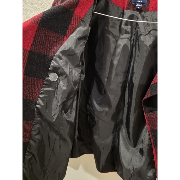 Gap Women's Buffalo Plaid Wool Coat Red Black Double Breasted Jacket XL - Picture 8 of 9